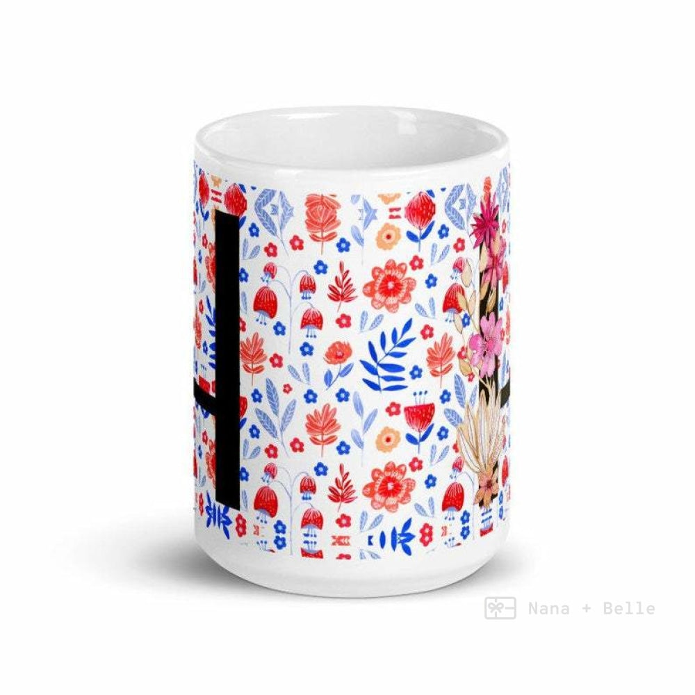 Letter H Floral Alphabet 15Oz Large Mug