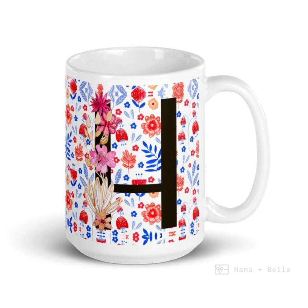 Letter H Floral Alphabet 15Oz Large Mug