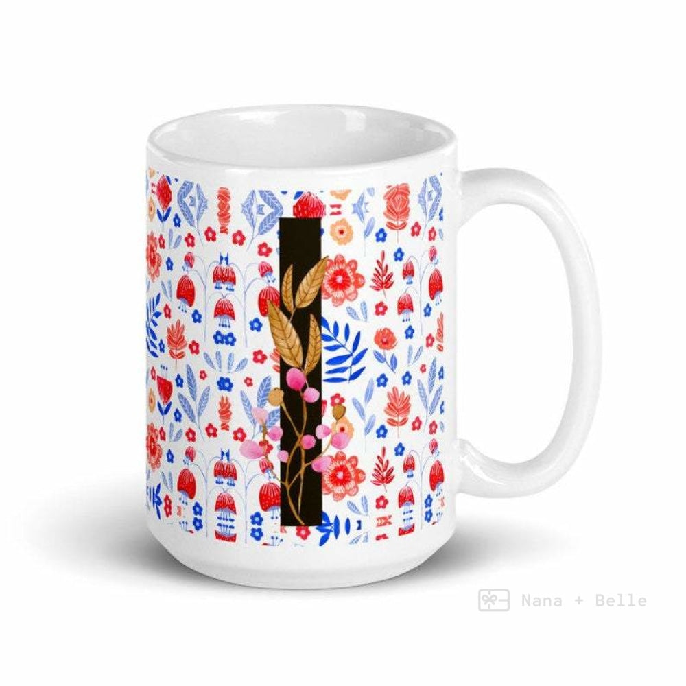 Letter I Floral Alphabet 15Oz Large Mug