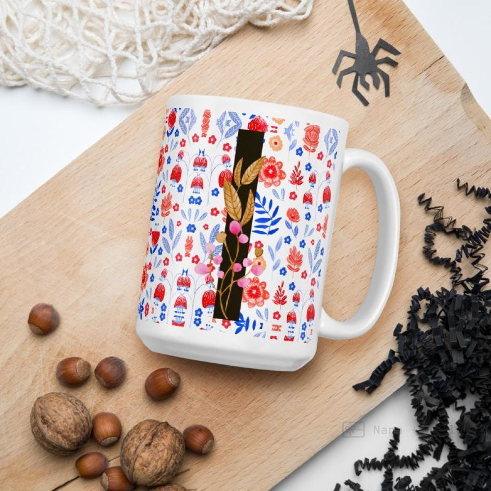 Letter I Floral Alphabet 15Oz Large Mug Mugs