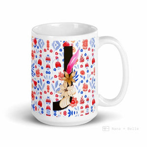 Letter J Floral Alphabet 15Oz Large Mug Mugs