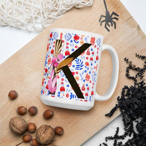 Letter K Floral Alphabet 15Oz Large Mug Mugs