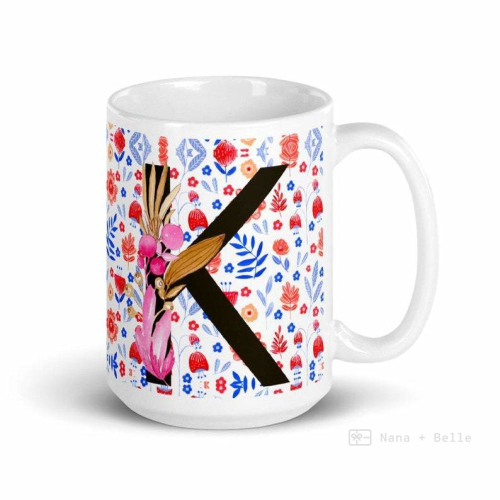 Letter K Floral Alphabet 15Oz Large Mug Mugs