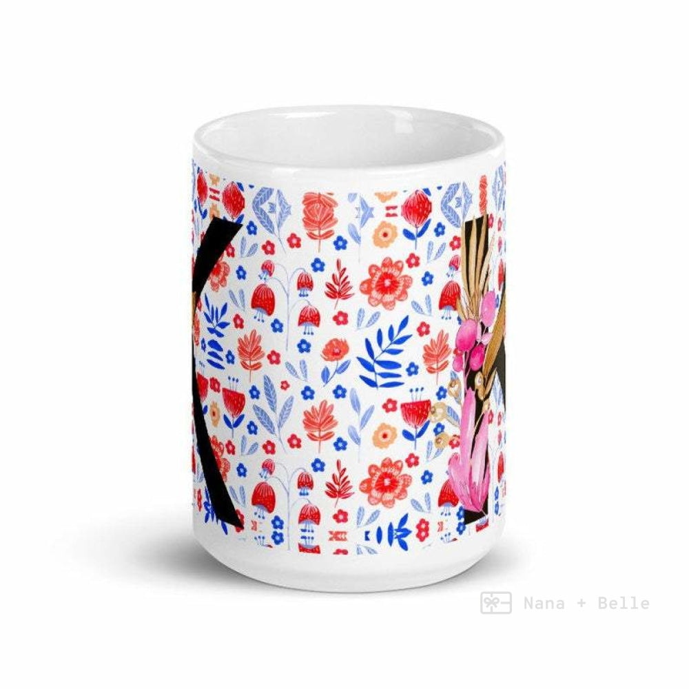 Letter K Floral Alphabet 15Oz Large Mug Mugs