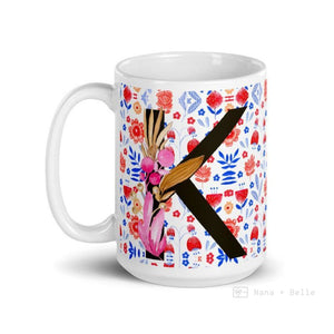 Letter K Floral Alphabet 15Oz Large Mug Mugs