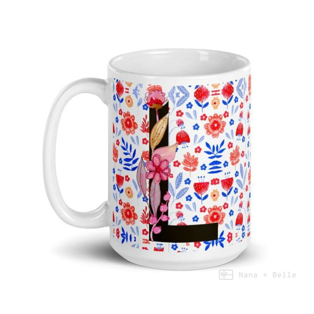 Letter L Floral Alphabet 15Oz Large Mug Mugs