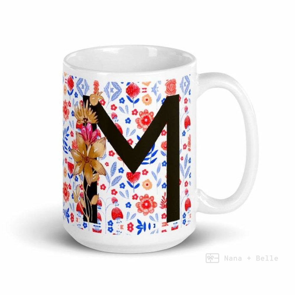 Letter M Floral Alphabet 15Oz Large Mug Mugs