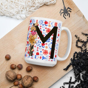 Letter M Floral Alphabet 15Oz Large Mug Mugs