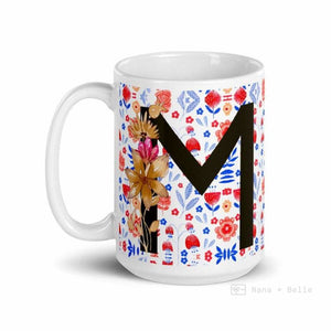 Letter M Floral Alphabet 15Oz Large Mug Mugs