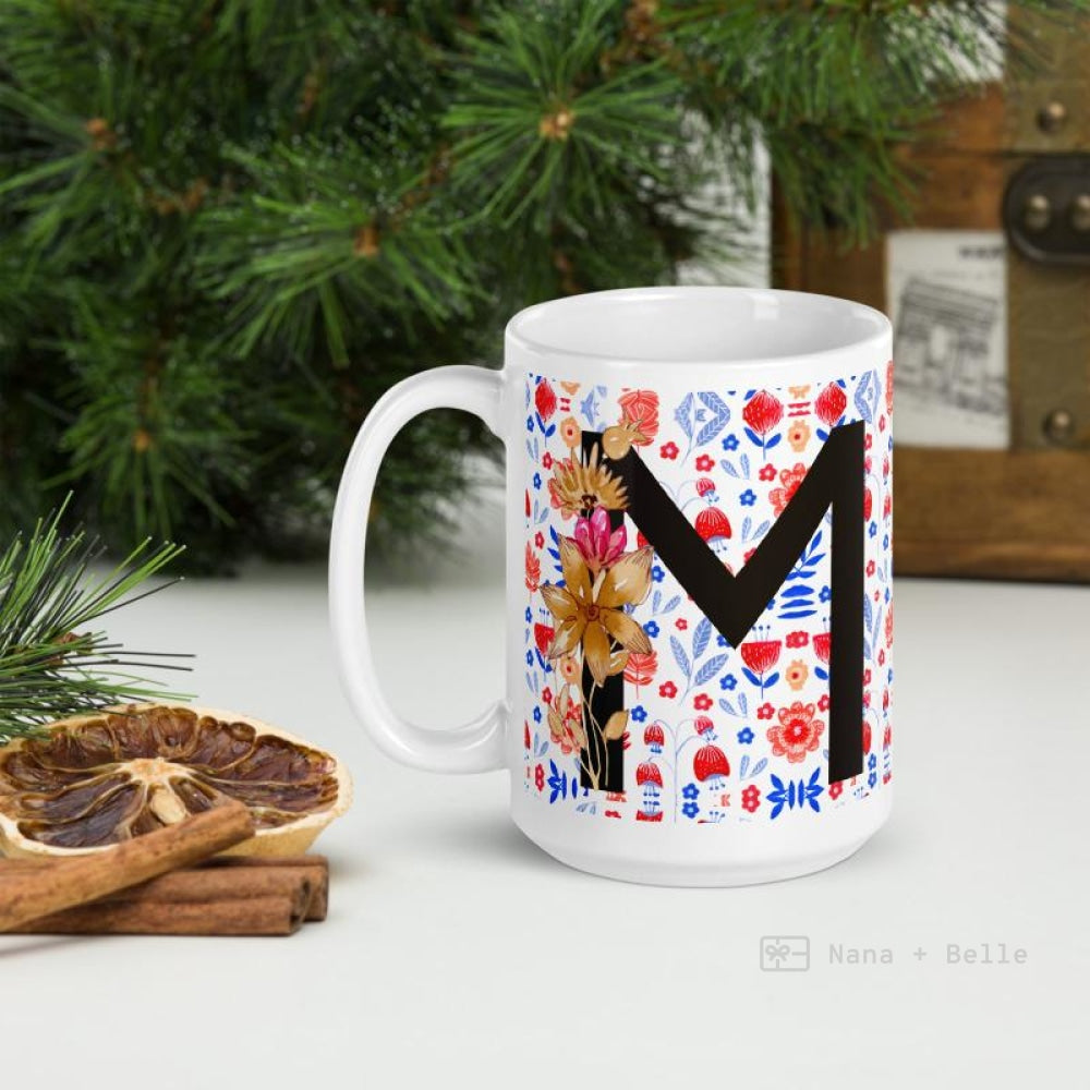 Letter M Floral Alphabet 15Oz Large Mug Mugs