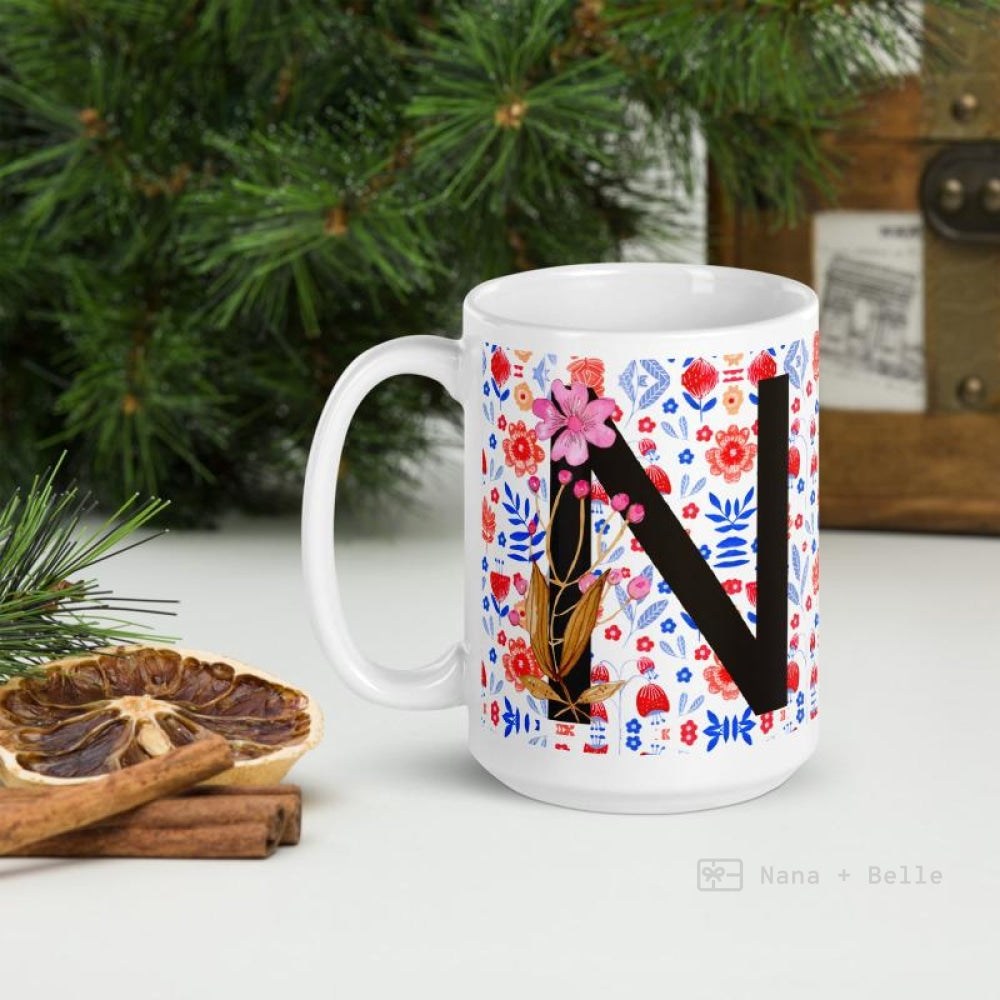 Letter N Floral Alphabet 15Oz Large Mug Mugs