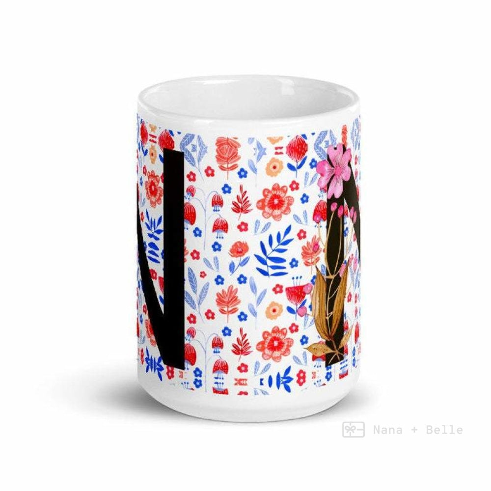 Letter N Floral Alphabet 15Oz Large Mug Mugs