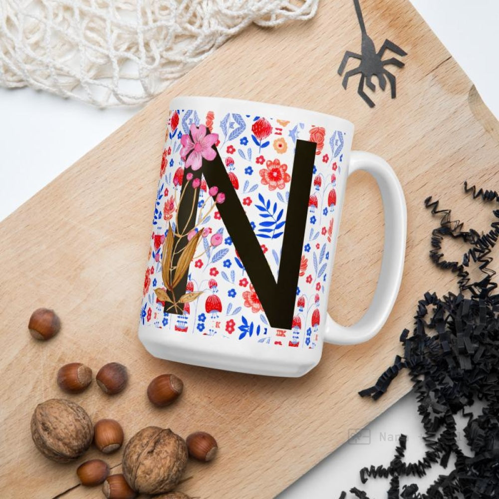 Letter N Floral Alphabet 15Oz Large Mug Mugs