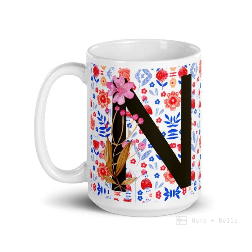 Letter N Floral Alphabet 15Oz Large Mug Mugs