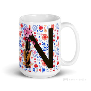 Letter N Floral Alphabet 15Oz Large Mug Mugs