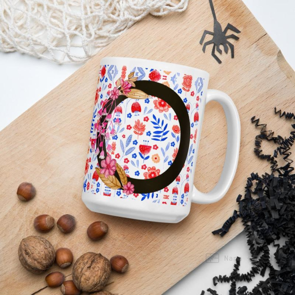 Letter O Floral Alphabet 15Oz Large Mug Mugs