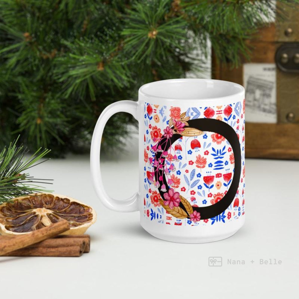 Letter O Floral Alphabet 15Oz Large Mug Mugs