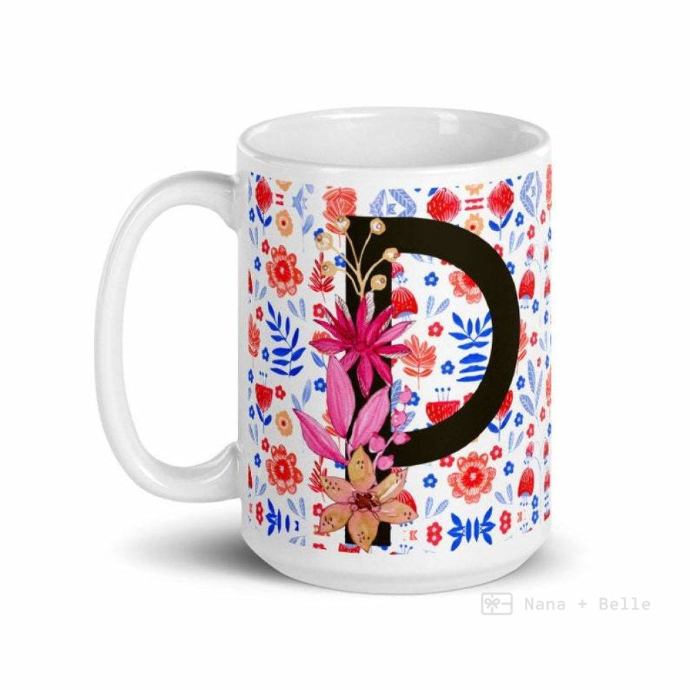 Letter P Floral Alphabet 15Oz Large Mug Mugs