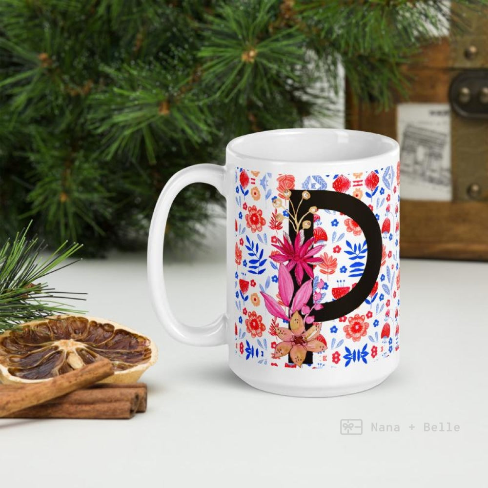 Letter P Floral Alphabet 15Oz Large Mug Mugs