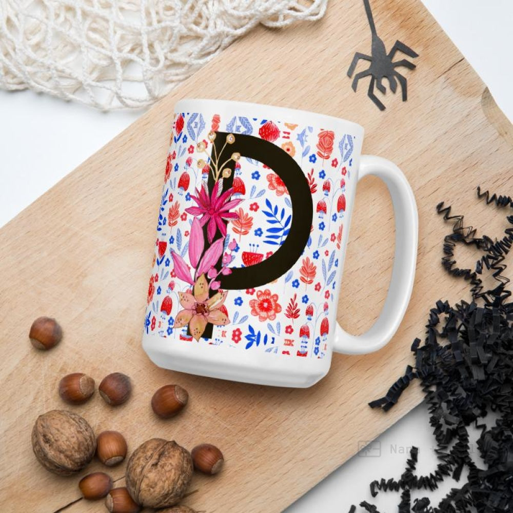 Letter P Floral Alphabet 15Oz Large Mug Mugs