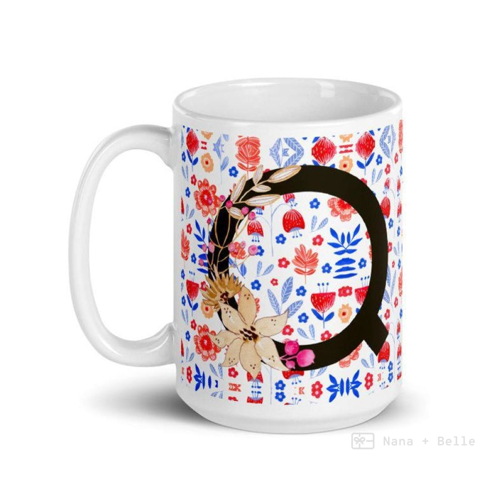 Letter Q Floral Alphabet 15Oz Large Mug Mugs