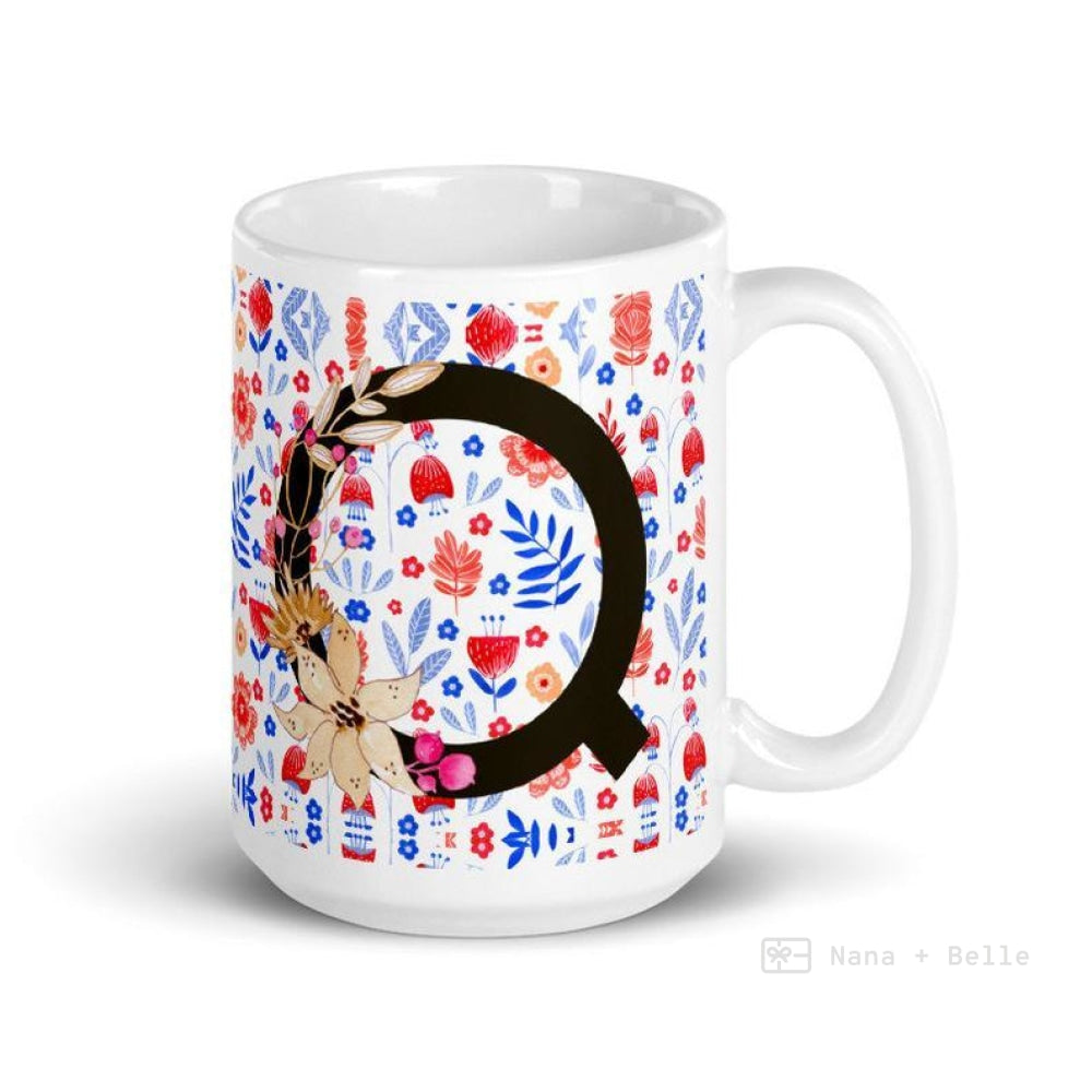 Letter Q Floral Alphabet 15Oz Large Mug Mugs