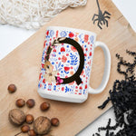 Load image into Gallery viewer, Letter Q Floral Alphabet 15Oz Large Mug Mugs
