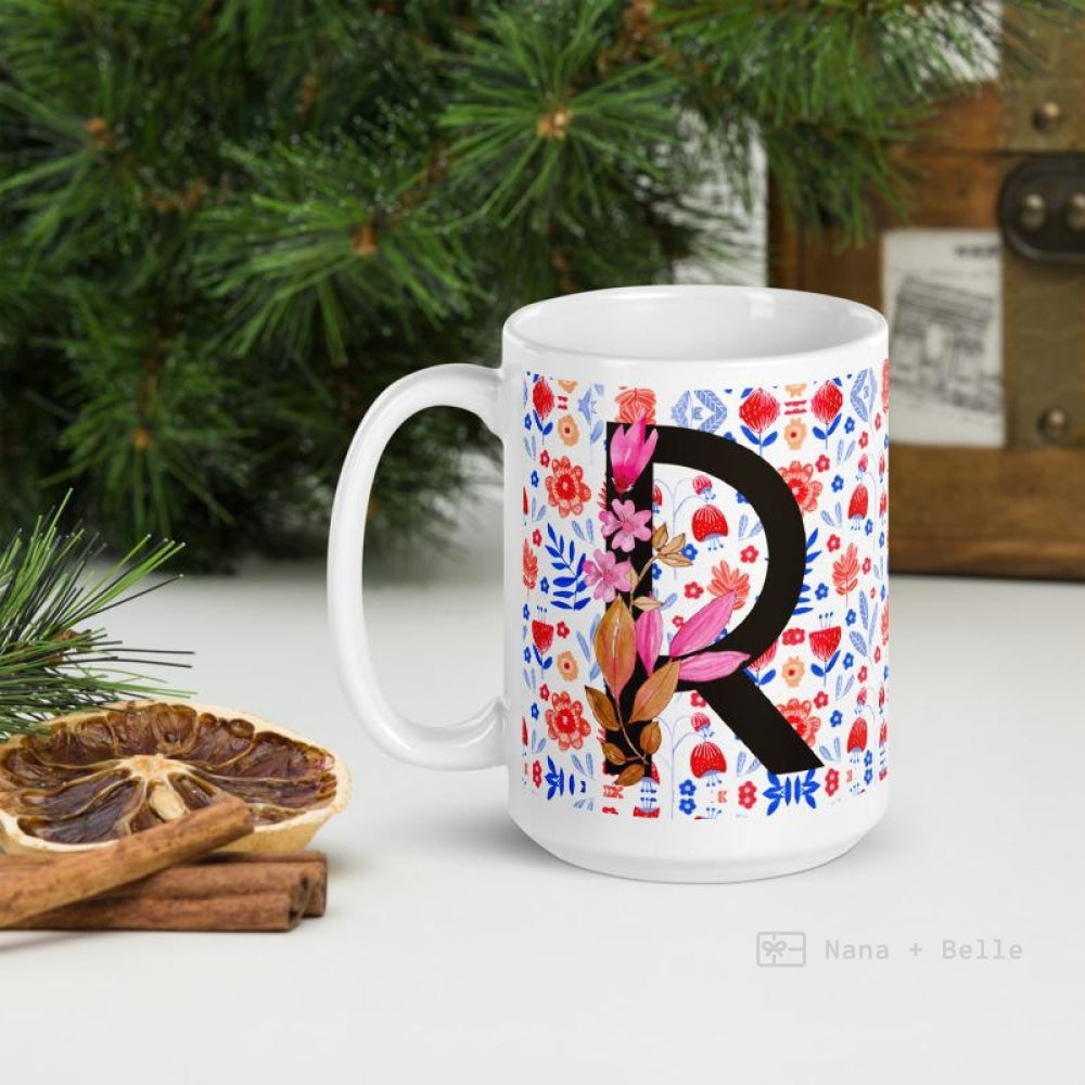 Letter R Floral Alphabet 15Oz Large Mug Mugs