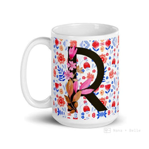 Letter R Floral Alphabet 15Oz Large Mug Mugs