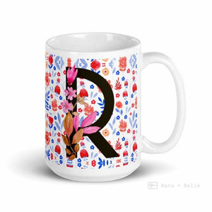 Letter R Floral Alphabet 15Oz Large Mug Mugs