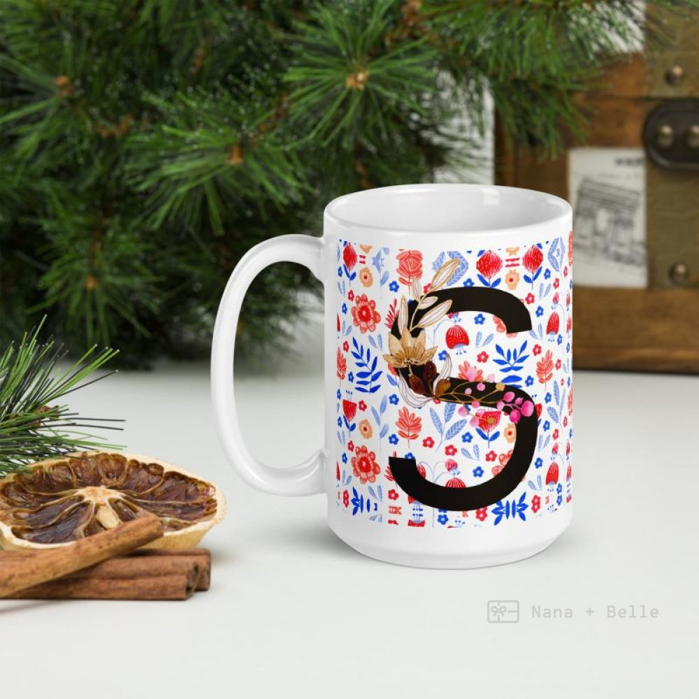 Letter S Floral Alphabet 15Oz Large Mug Mugs