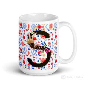 Letter S Floral Alphabet 15Oz Large Mug