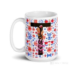 Letter T Floral Alphabet 15Oz Large Mug