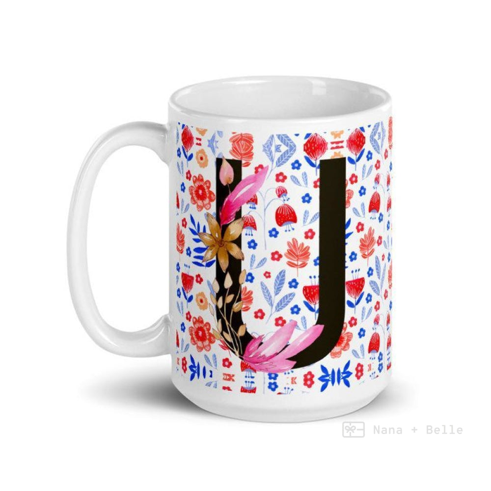 Letter U Floral Alphabet 15Oz Large Mug