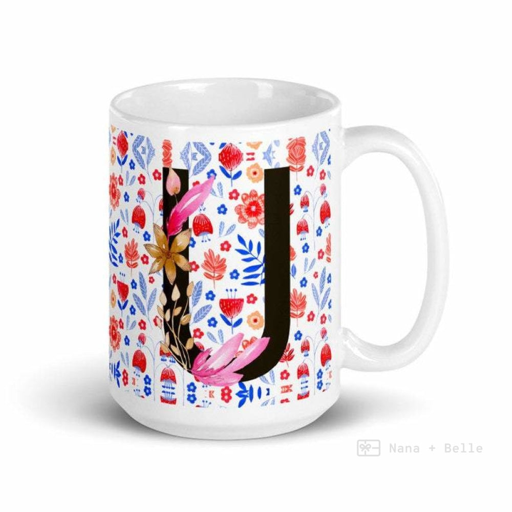 Letter U Floral Alphabet 15Oz Large Mug