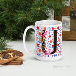 Load image into Gallery viewer, Letter U Floral Alphabet 15Oz Large Mug Mugs
