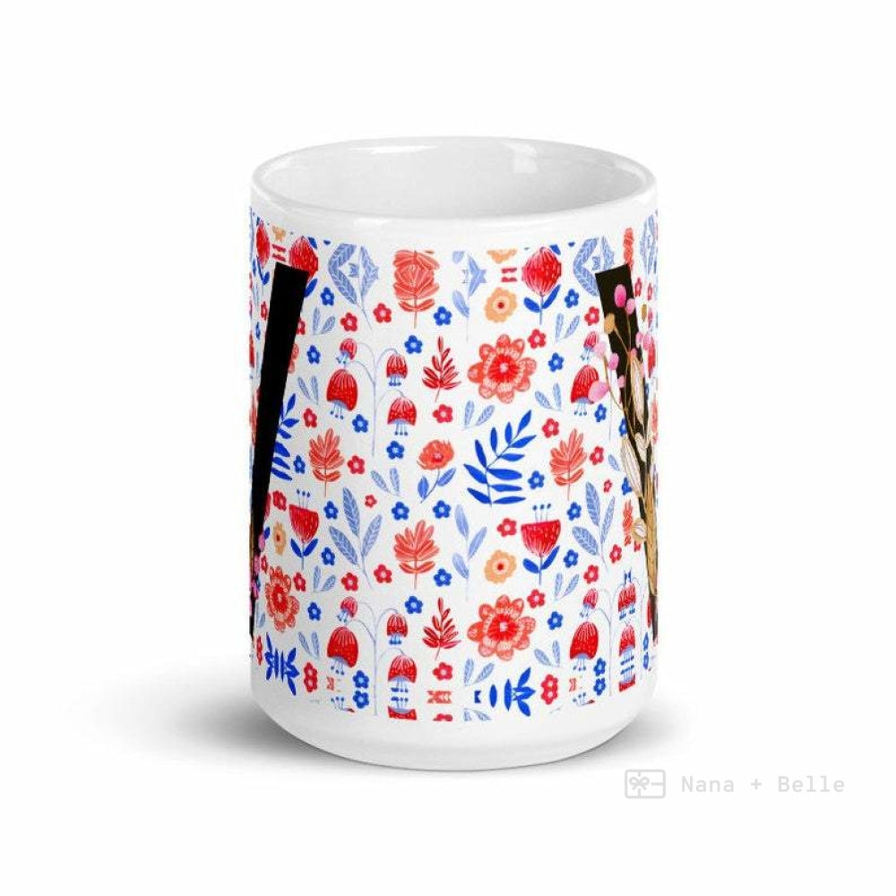 Letter V Floral Alphabet 15Oz Large Mug