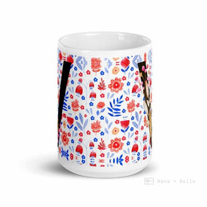 Letter V Floral Alphabet 15Oz Large Mug