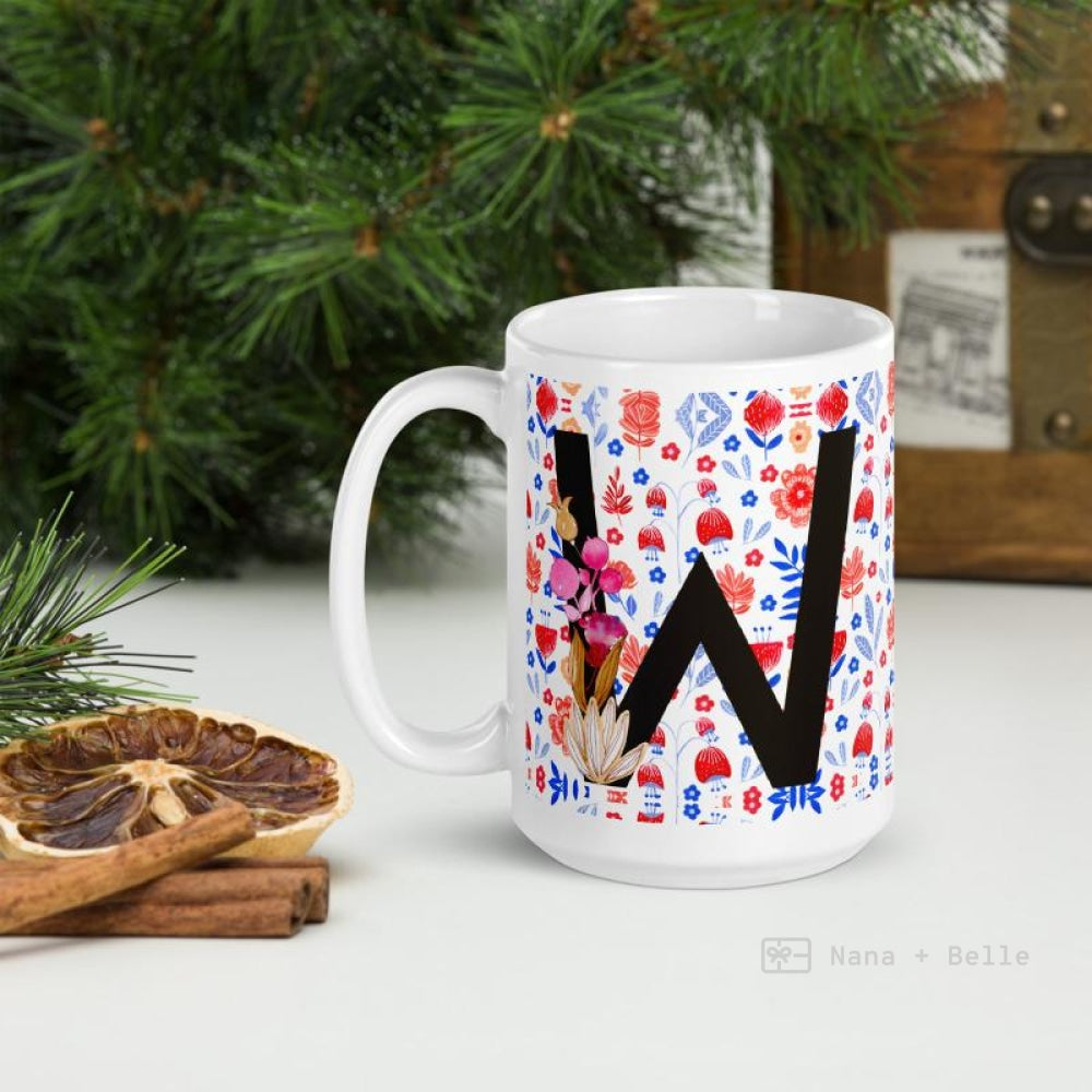 Letter W Floral Alphabet 15Oz Large Mug Mugs