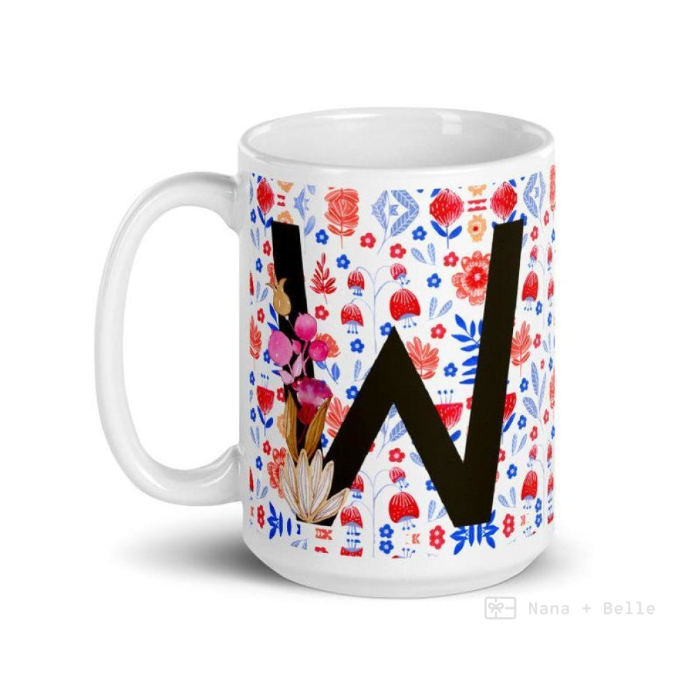 Letter W Floral Alphabet 15Oz Large Mug