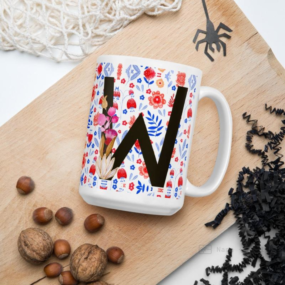 Letter W Floral Alphabet 15Oz Large Mug Mugs