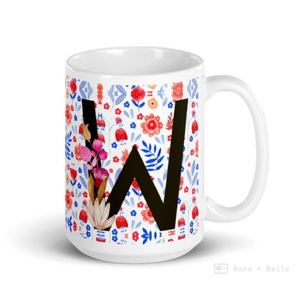 Letter W Floral Alphabet 15Oz Large Mug