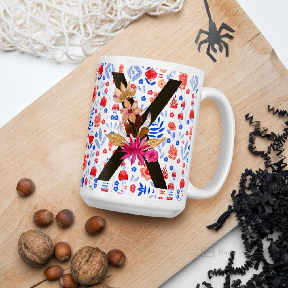 Letter X Floral Alphabet 15Oz Large Mug Mugs