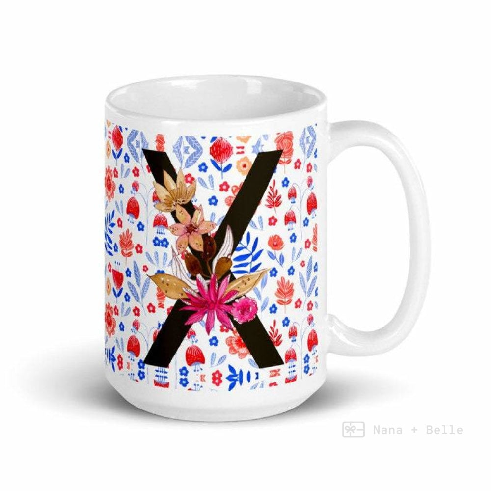 Letter X Floral Alphabet 15Oz Large Mug