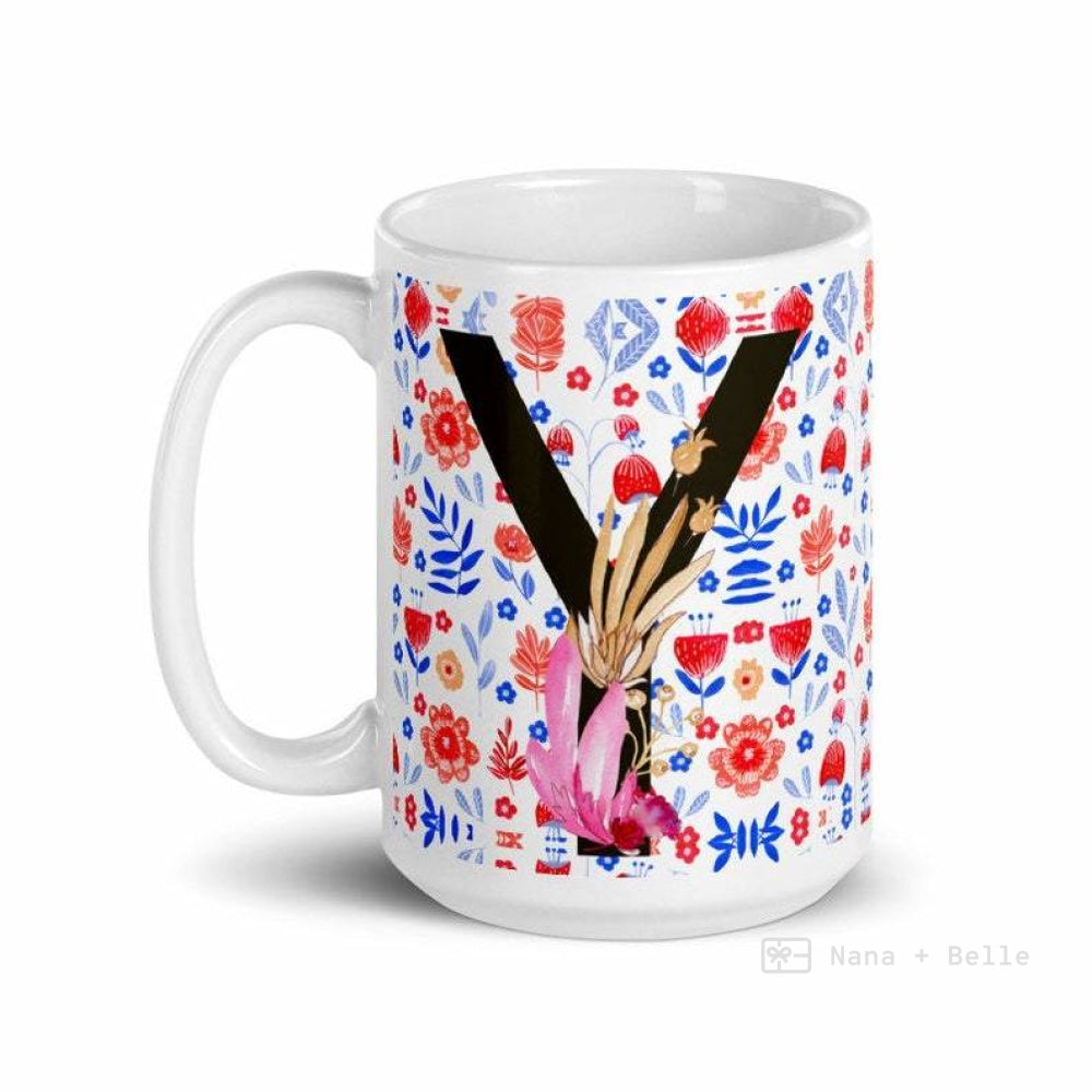 Letter Y Floral Alphabet 15Oz Large Mug