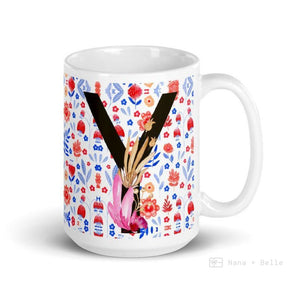 Letter Y Floral Alphabet 15Oz Large Mug