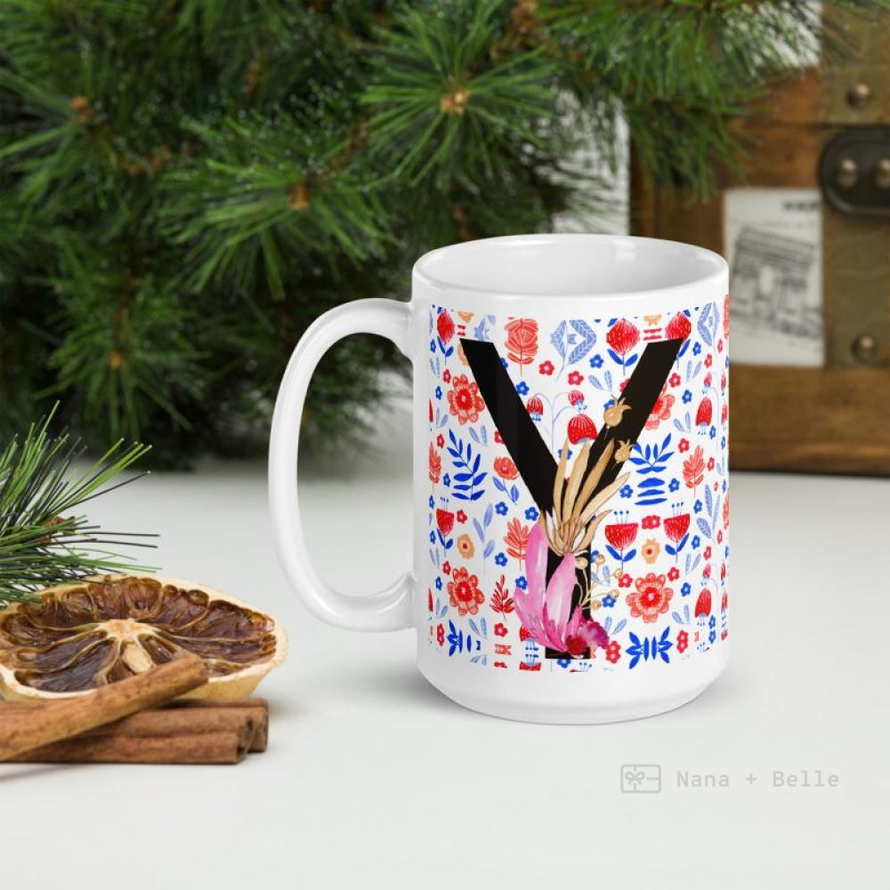 Letter Y Floral Alphabet 15Oz Large Mug Mugs