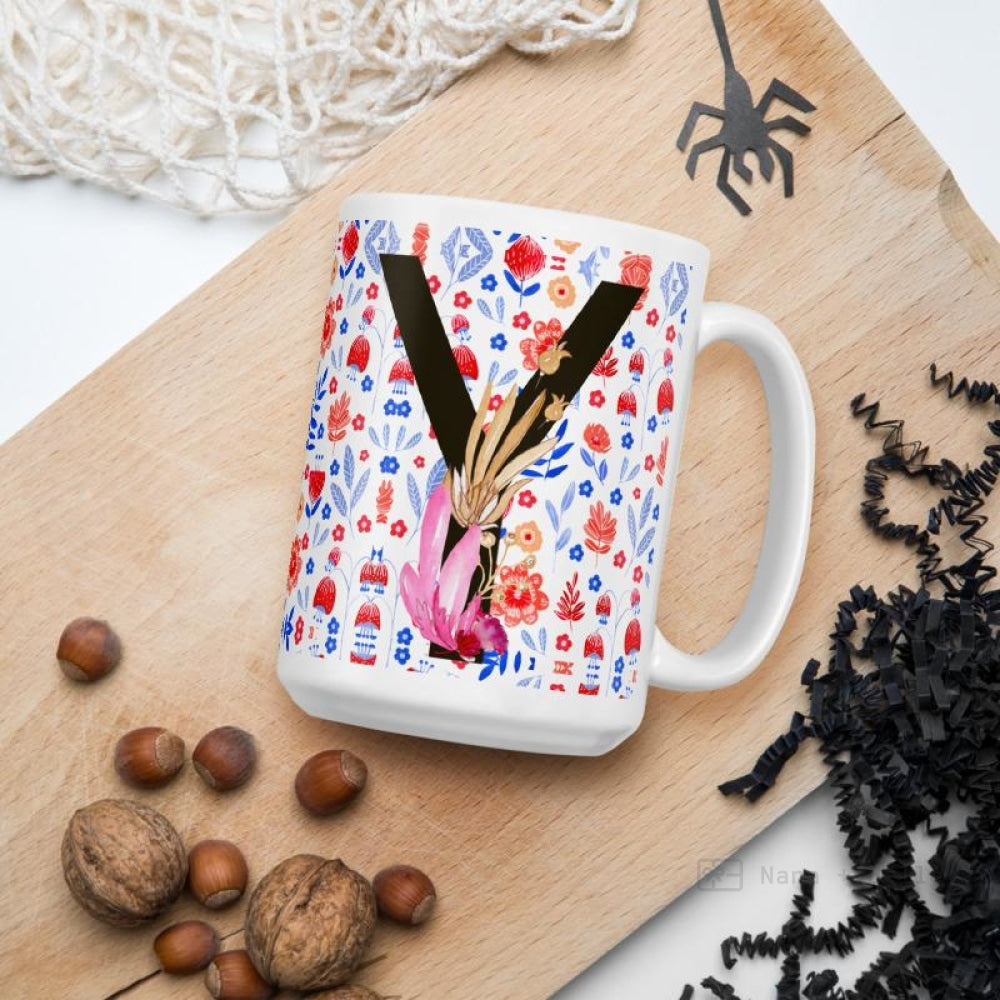 Letter Y Floral Alphabet 15Oz Large Mug Mugs