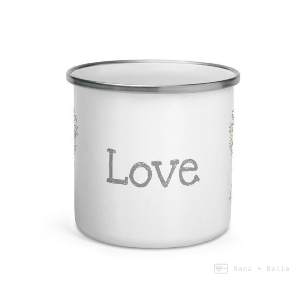 Love Floral Bunny Hot Air Balloon Enamel Mug / Cup