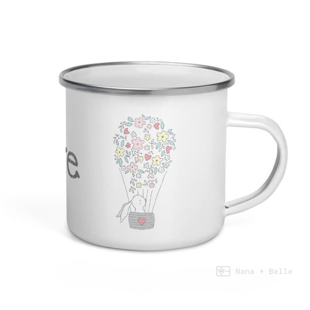 Love Floral Bunny Hot Air Balloon Enamel Mug / Cup